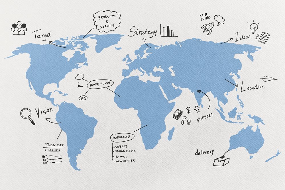 Global business background, blue world map design