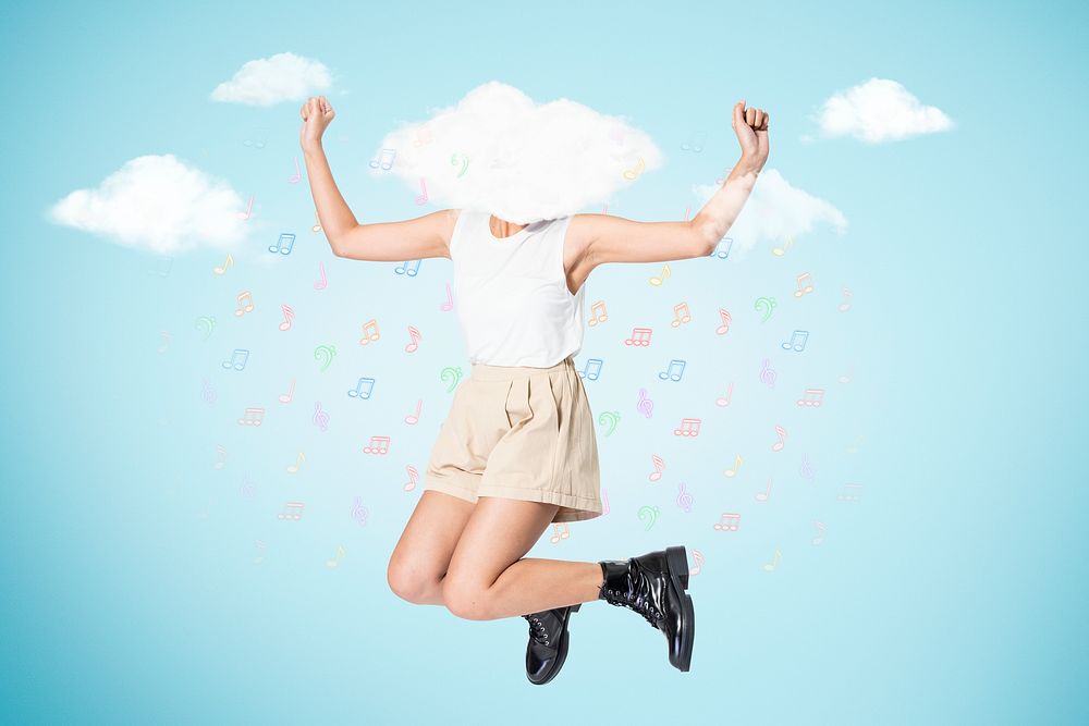 Cloud head woman collage element psd