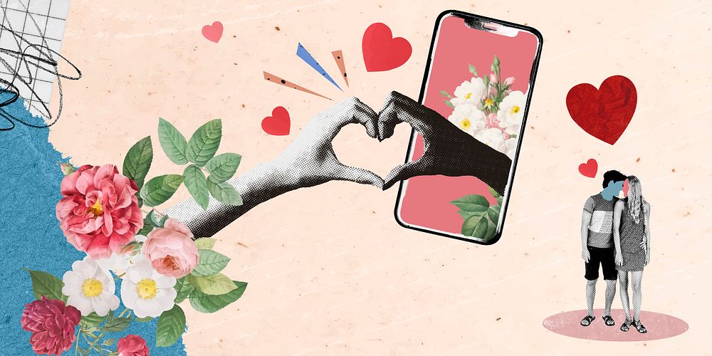 Online dating banner background, floral design vector