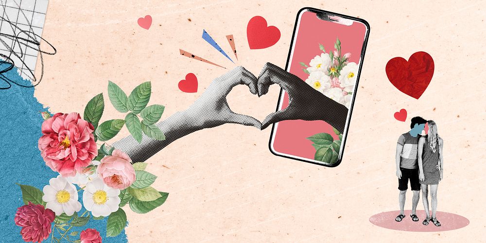 Online dating banner background, floral design psd