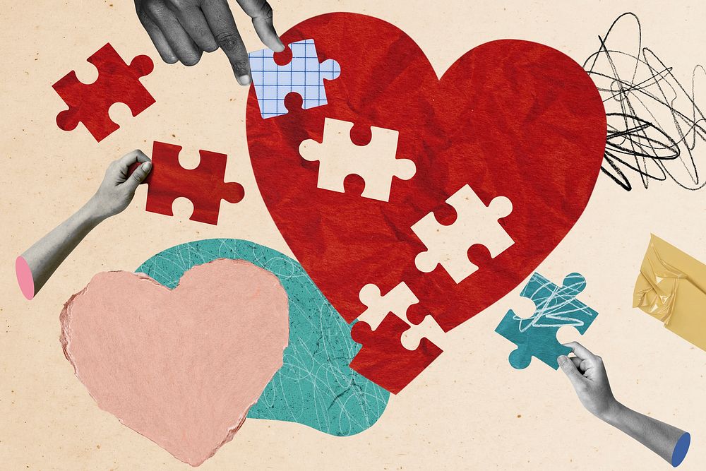 Heart puzzle background, mental health design