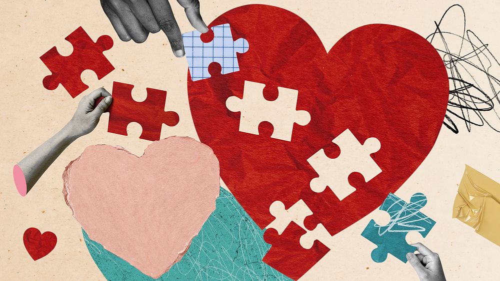 Heart puzzle desktop wallpaper background, mental health design