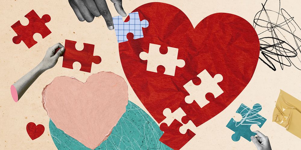 Heart puzzle banner background, mental health design