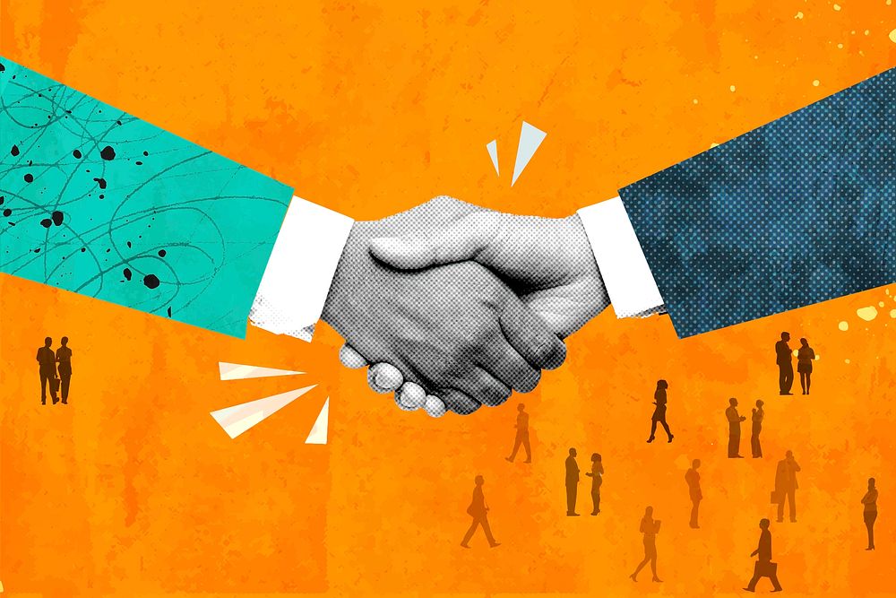 Business handshake background, orange design vector