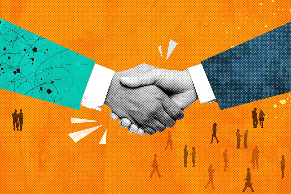 Business handshake background, orange design psd
