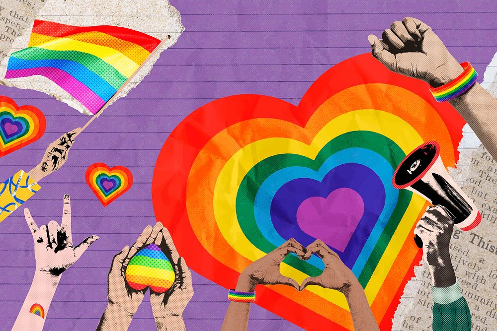 Rainbow pride month background, purple paper design vector