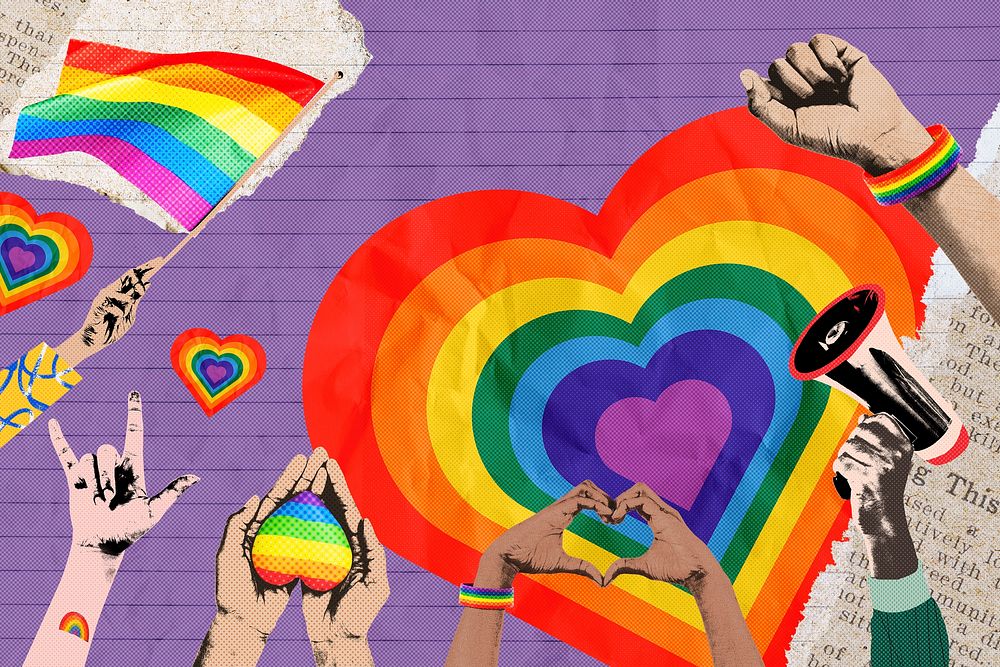 Rainbow pride month background, purple paper design