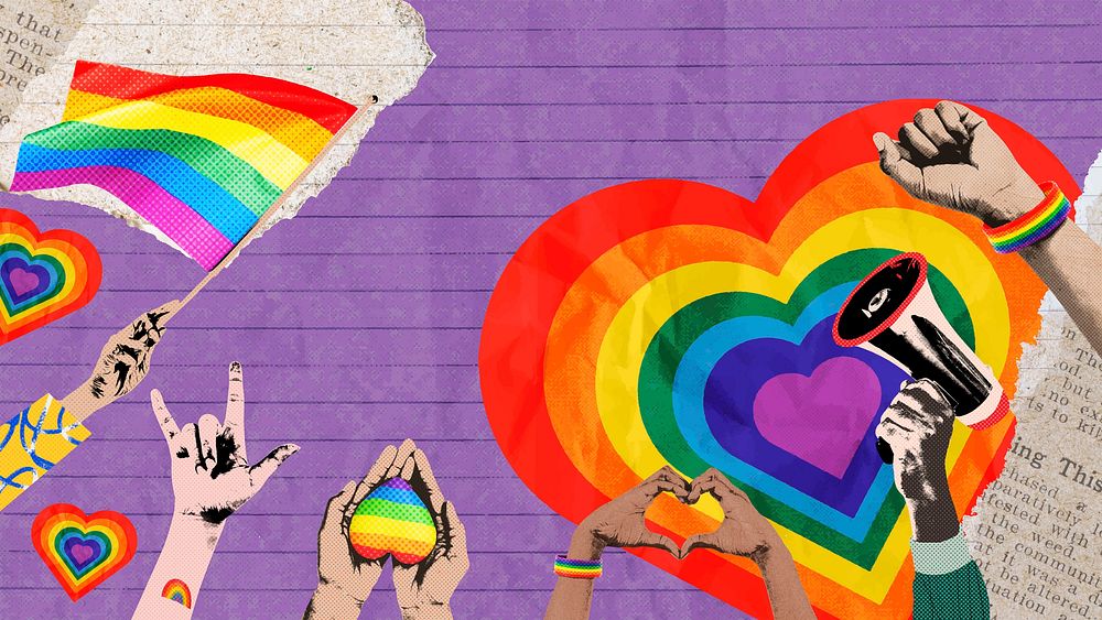 Pride month desktop wallpaper background, purple paper design vector