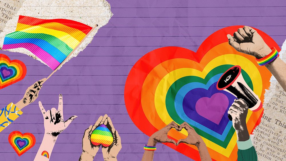 Pride month desktop wallpaper background, purple paper design psd