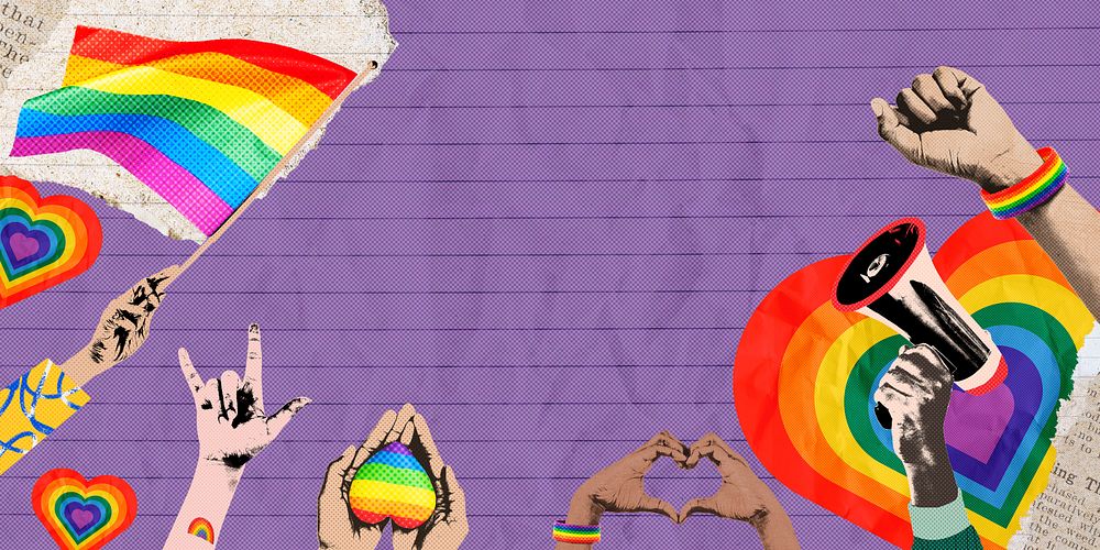 Pride month banner background, purple paper design psd