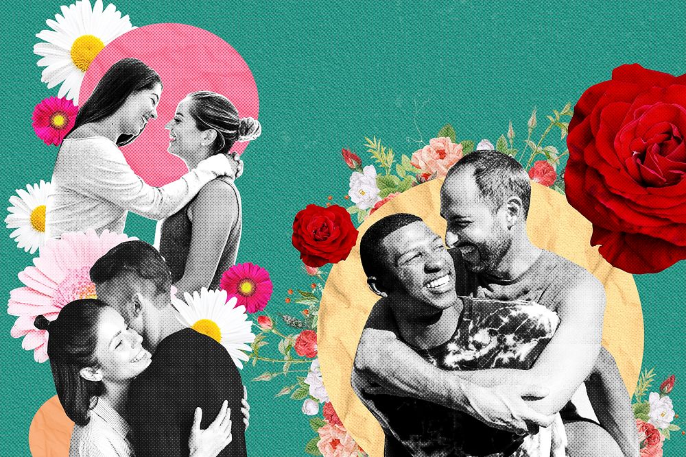 LGBTQ+ love background, floral design