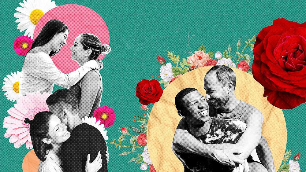 LGBTQ+ love desktop wallpaper background, floral design