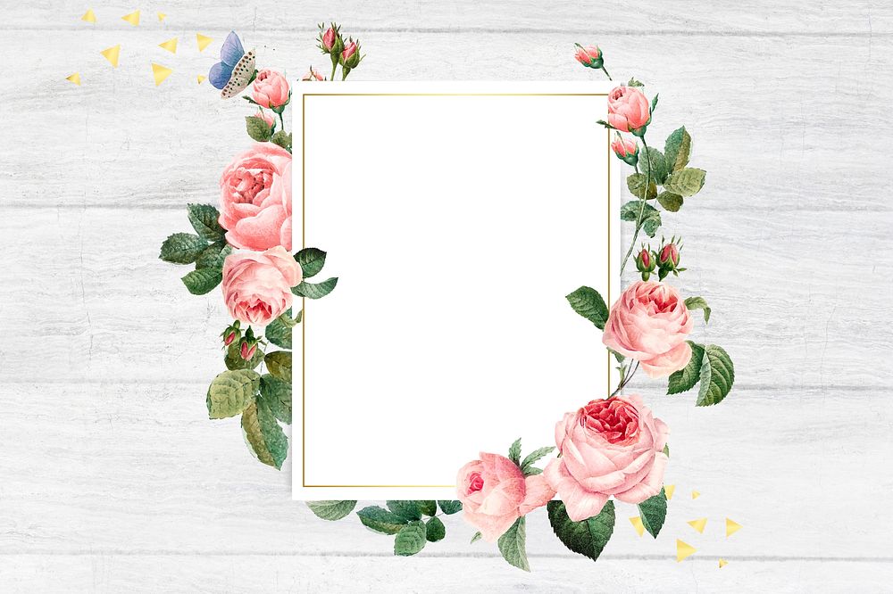 Floral rectangular frame on a wooden background illustration