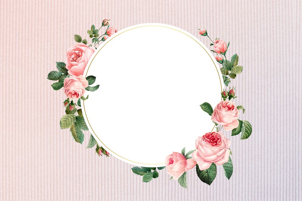 Floral round frame on a fabric background illustration