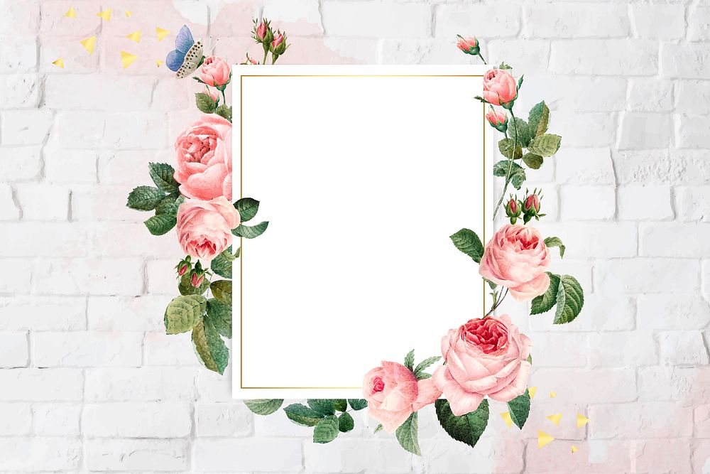 Floral rectangular frame on a brick wall vector