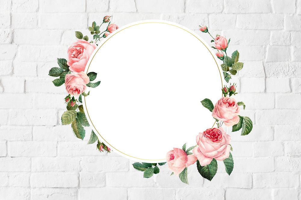 Floral round frame on a brick wall illustration