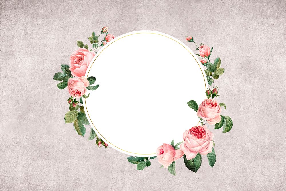 Floral round frame on a gray concrete wall vector