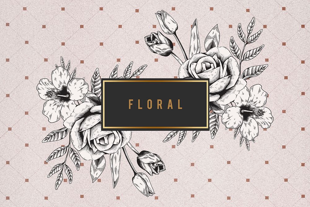 Floral frame on brown grid background illustration