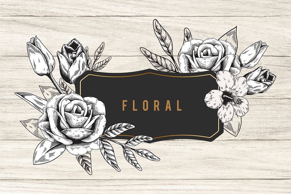 Floral frame beige wood textured background illustration