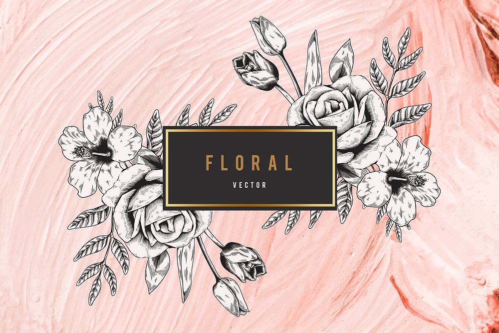 Floral frame on pink brushstroke texture background vector