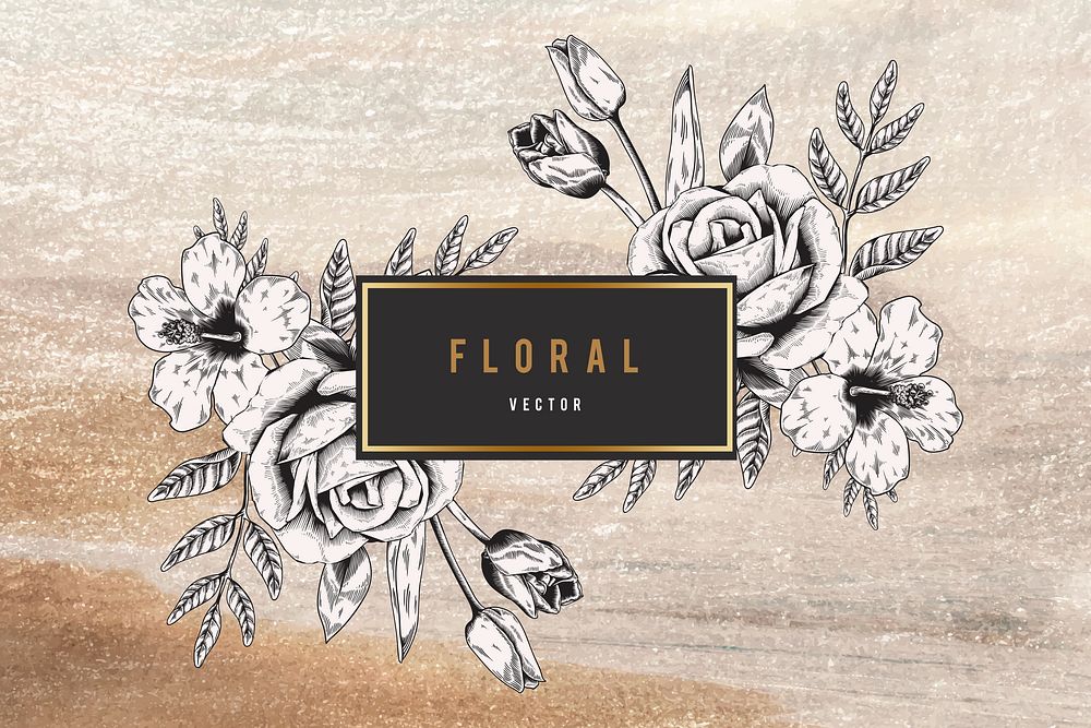 Floral frame on brown textured background vector