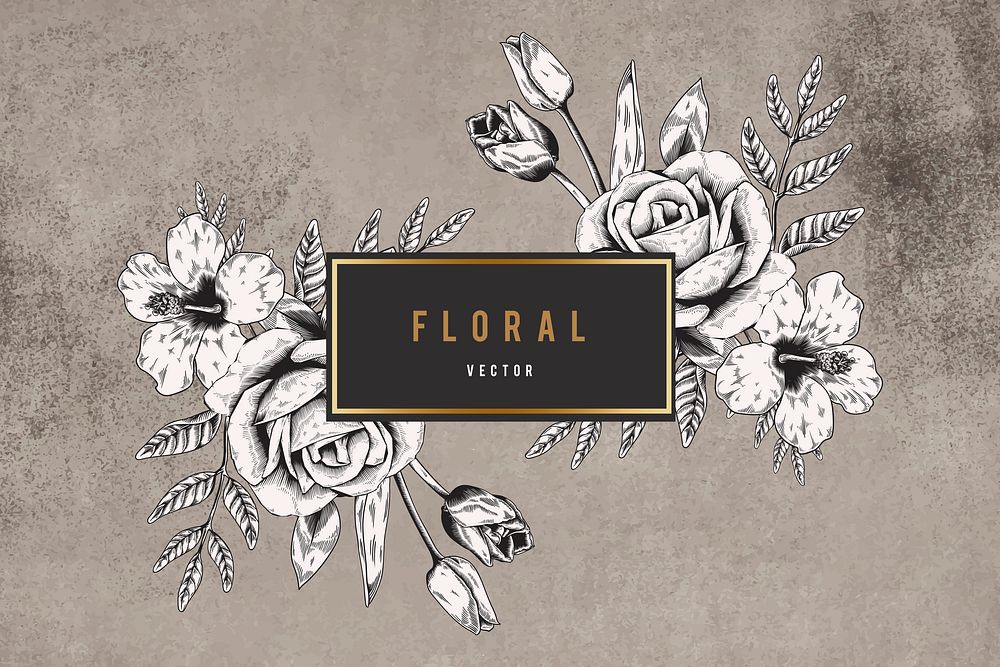 Floral frame on brown textured background vector