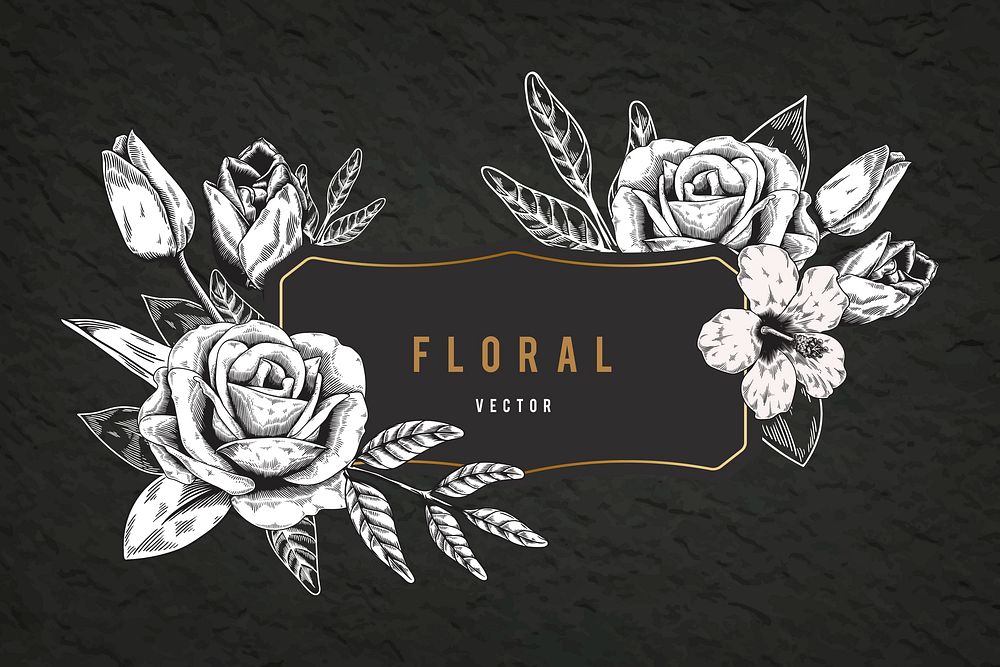 Floral frame on black background vector