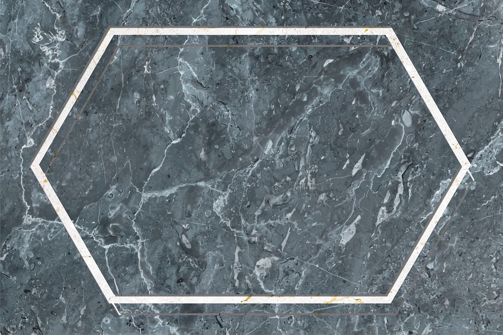 Hexagon frame on bluish gray marble textured background