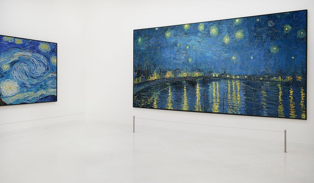 Van Gogh's Starry Night displaying in art exhibition, remixed by rawpixel