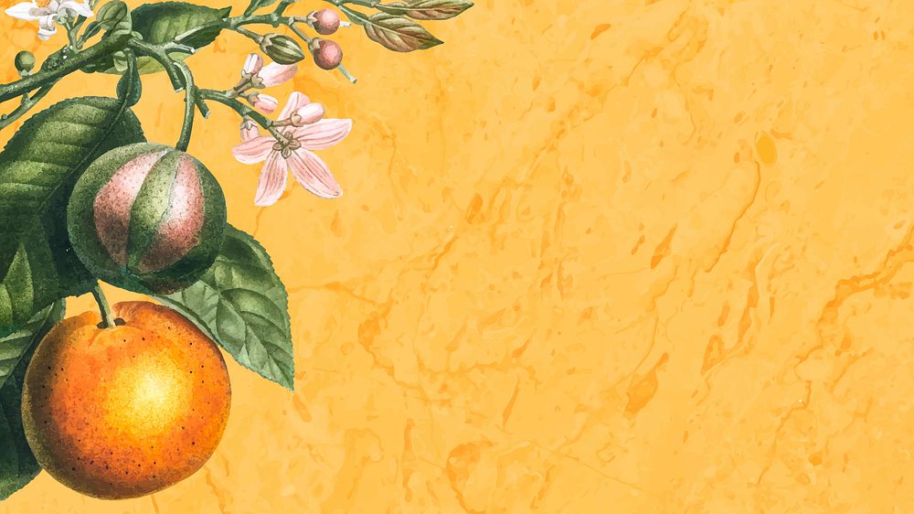 Tropical orange on a yellow marble texture vector