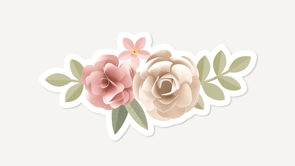 Pastel papercraft flower sticker with a white border
