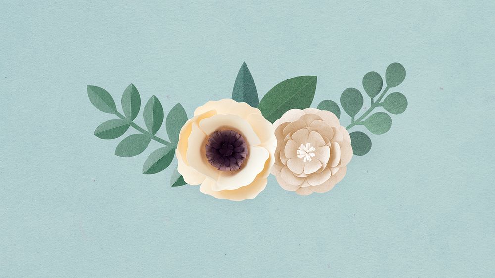 Pastel papercraft flower design element on a blue background