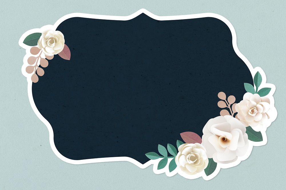 Floral frame sticker with a white border