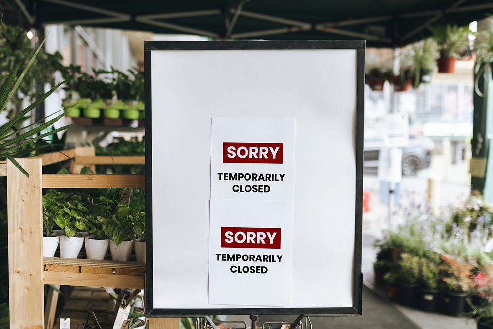 Sorry temporarily closed shop sign mockup