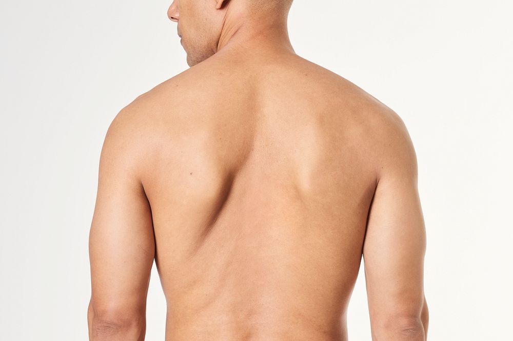 Man's naked back rear view