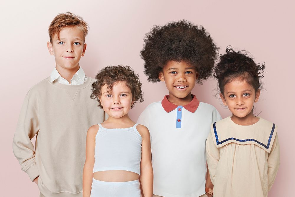 Happy kids in minimal dress