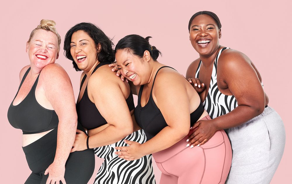 Attractive diverse curvy women sportswear studio shot