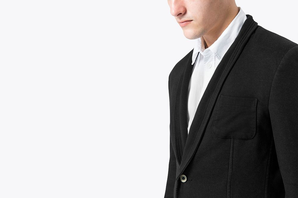 Businessman in black suit for menswear apparel studio shoot