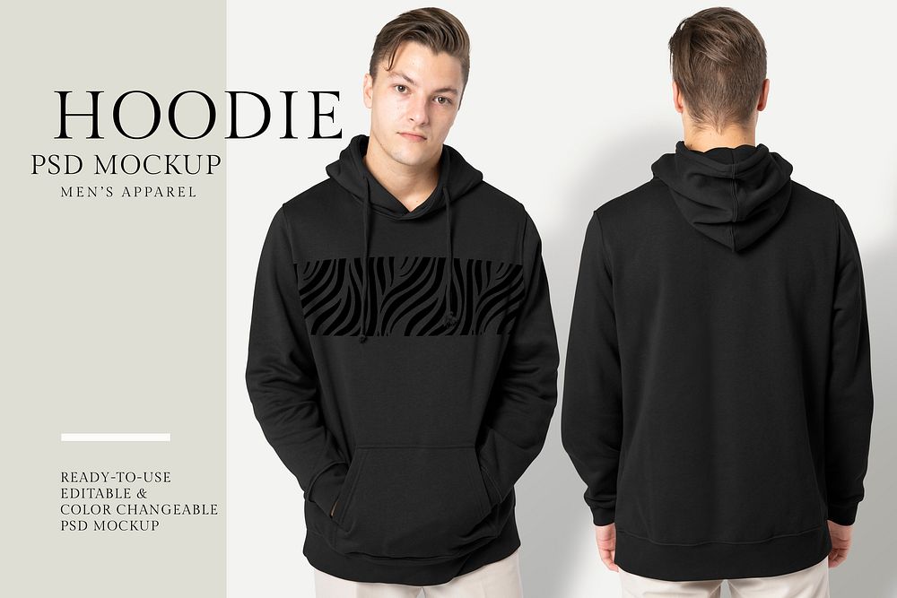 Editable hoodie psd mockup template men&rsquo;s apparel advertisement