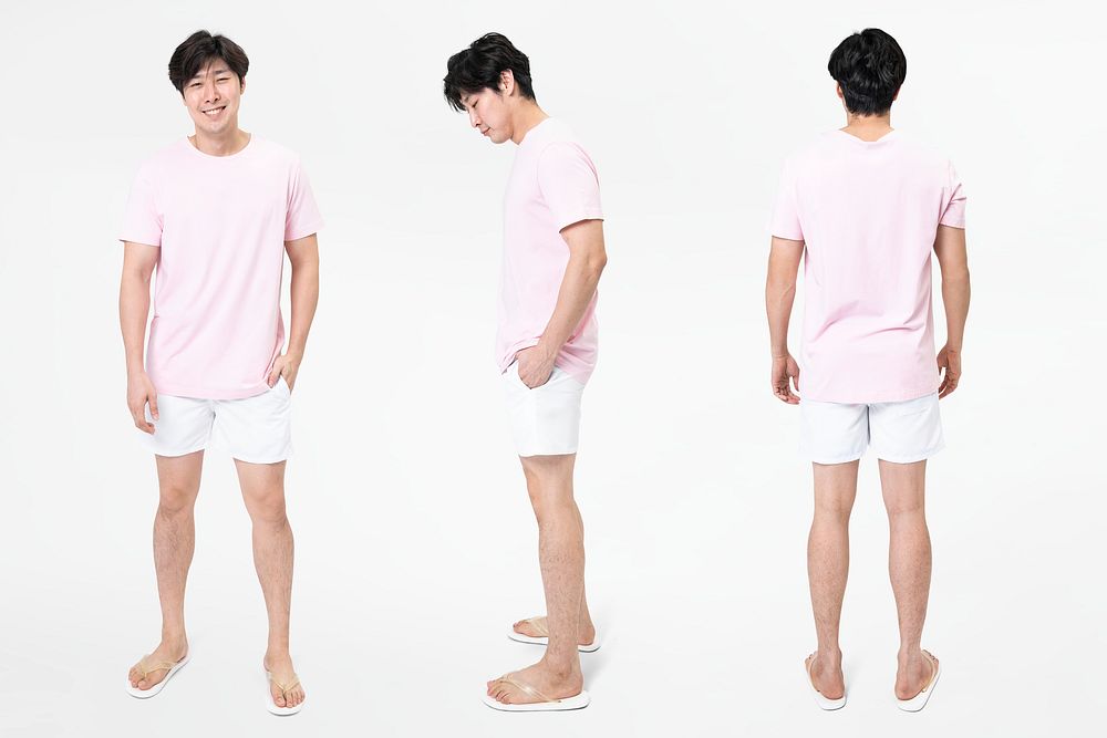 Pink t-shirt and shorts men&rsquo;s basic wear full body