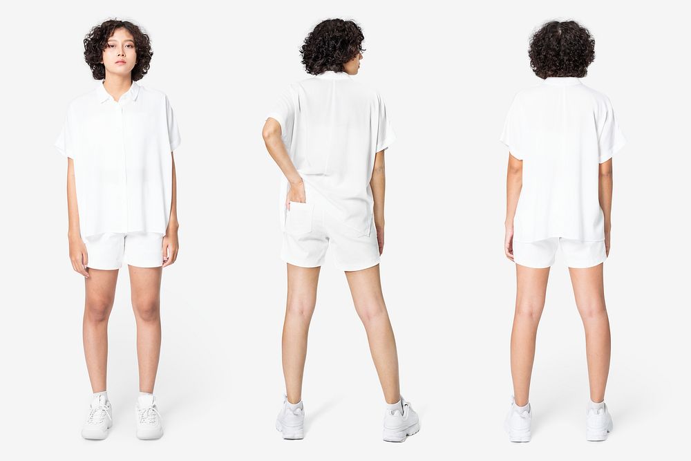 Women&rsquo;s white blouse and shorts street fashion