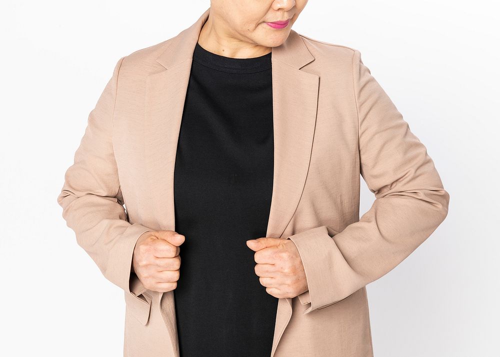 Woman in beige blazer for business wear fashion shoot