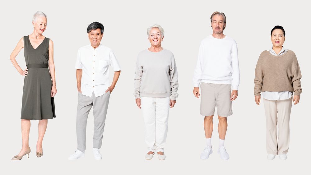 Diverse senior people in minimal clothes casual fashion full body shoot