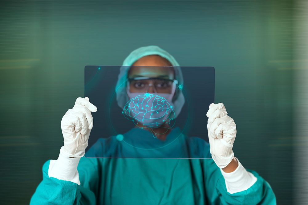 Female doctor using an xr ay touchscreen interface medical technology