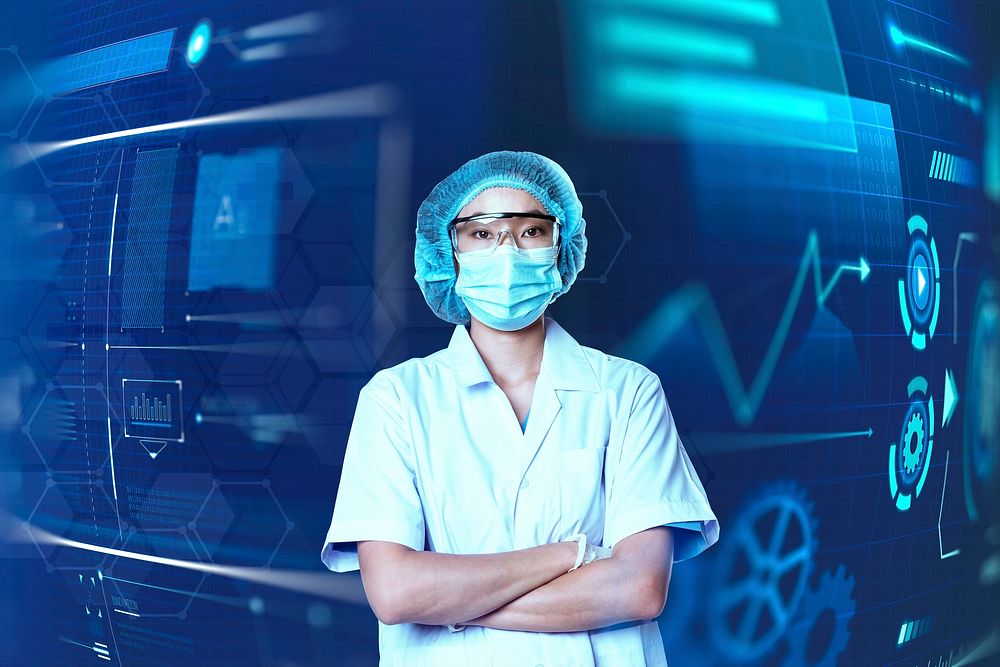 Doctor looking at virtual screen interface medical technology
