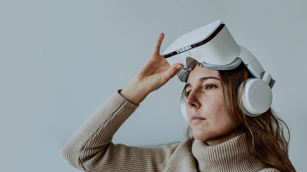Woman with VR simulation entertainment technology