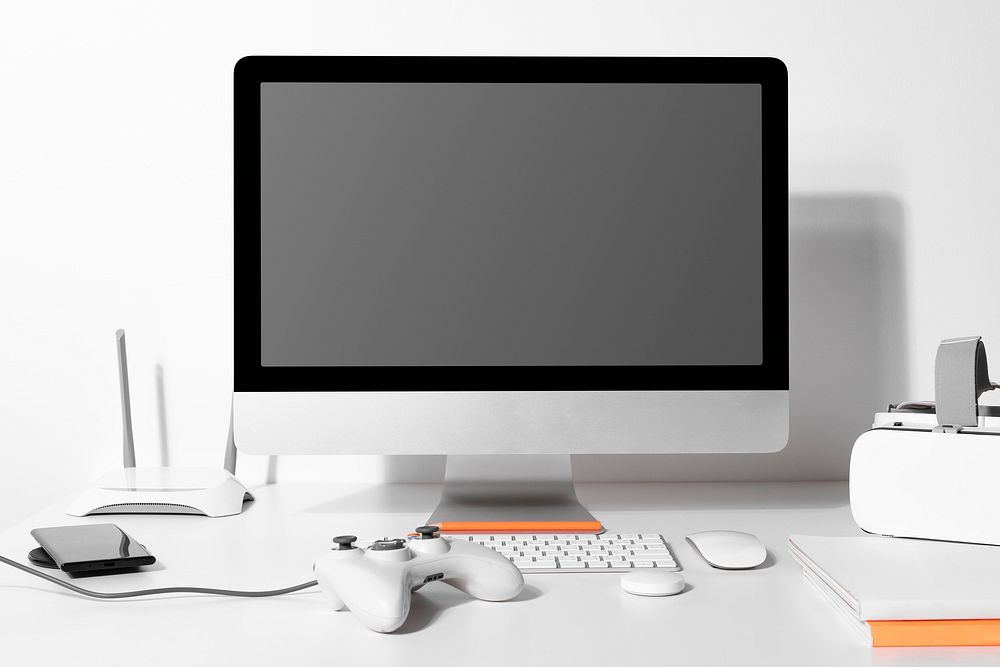 Blank computer screen on a table