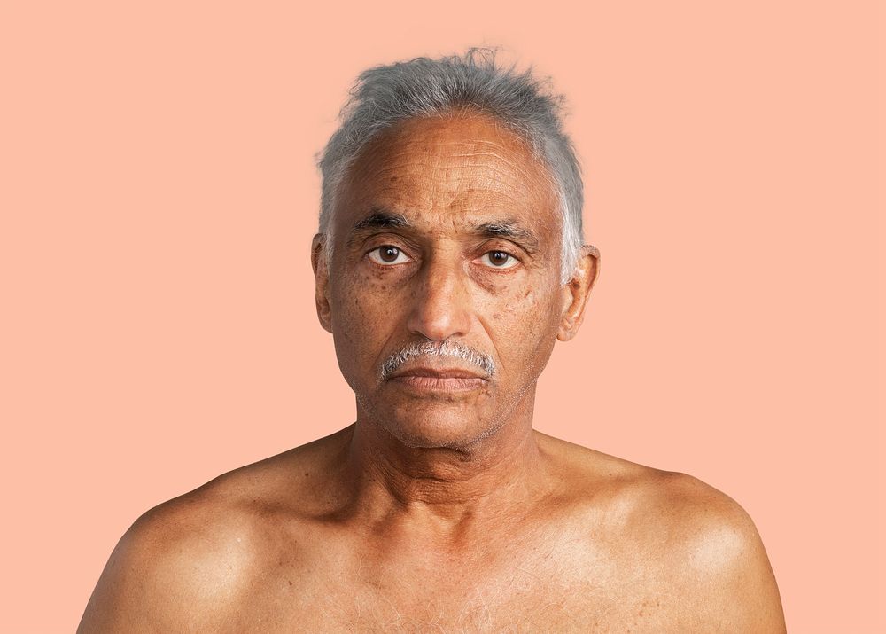 Bare chested mixed Indian senior man mockup