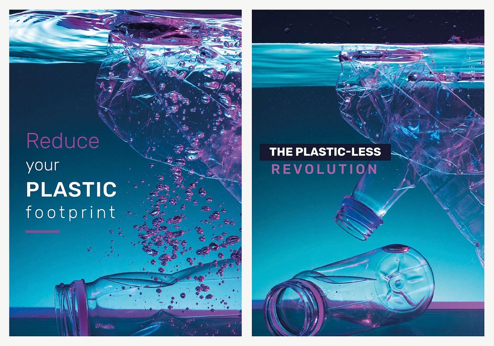 Poster template vector for plastic pollution campaign set