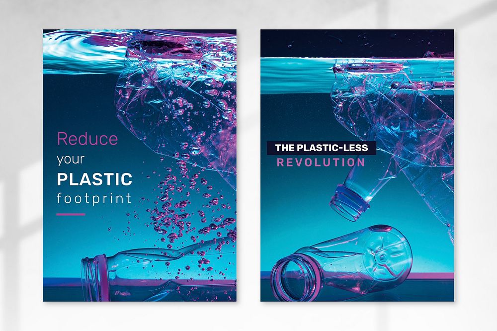 Stop using plastic campaign poster template set vector